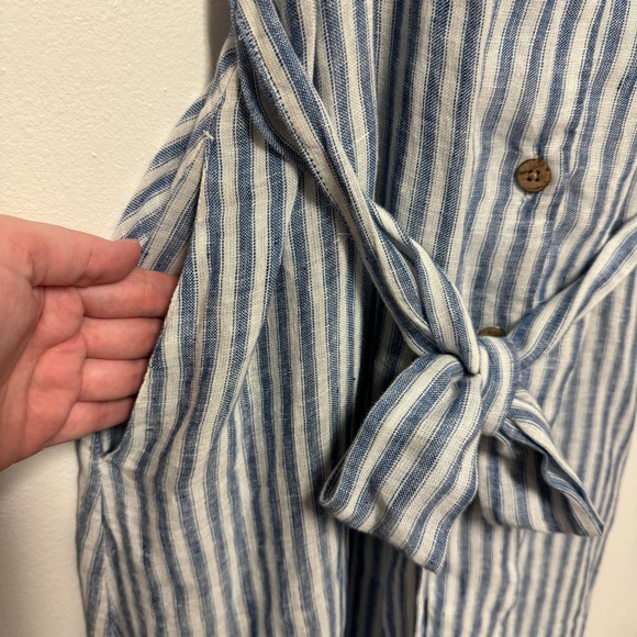 NWOT Margaux Stripe Belted Linen Midi Dress - Sleeveless Button-Front - Picture 9 of 10